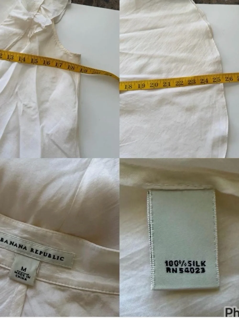 Vintage Y2K Banana Republic 100% Silk Ruffle V Neck Blouse Cream Sleeveless M. - Picture 6 of 8